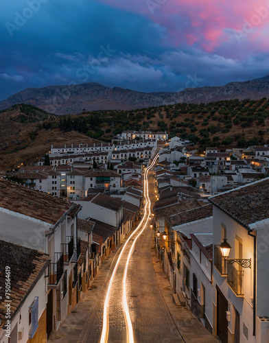 Long exposure of the winding streets of Antequera, an Andalusian city.