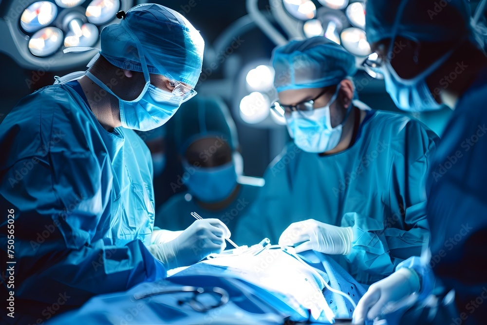 Surgeons Performing Critical Operation in Dramatic Lighting Surgeons Performing Critical Operation in Dramatic Lighting