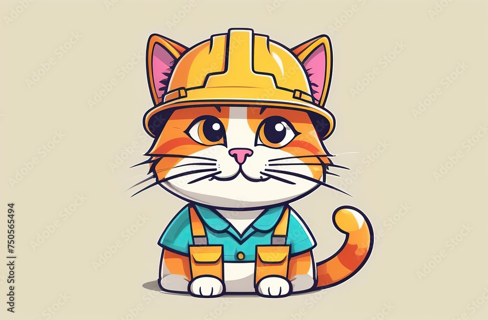 Obraz premium Funny cat builder engineer in hard hat