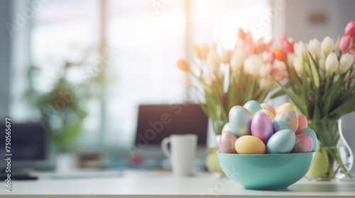 Springtime Splendor: Easter Decorated Office Business Illustration