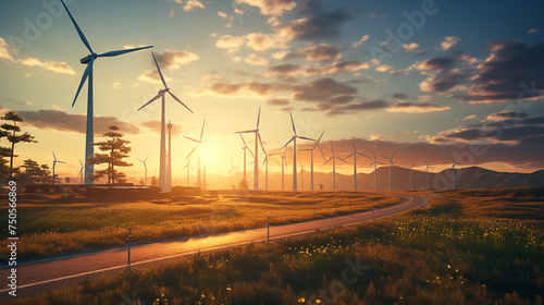 solar panels and wind turbine,green energy photo