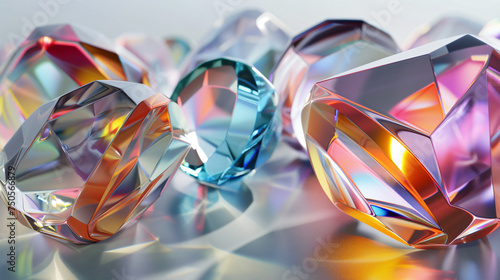 Glass geometries with dispersion colors 3d rendering photo