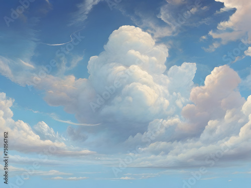Sky filled with fluffy white clouds on a bright summer day