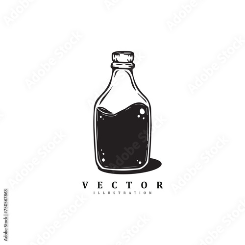 Vintage retro hand drawn liquid or drink bottle vector illustration isolated on white background