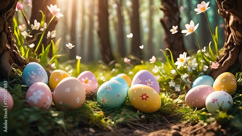 easter bunny and eggs background