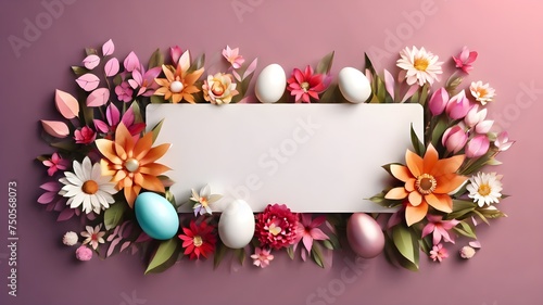 mock up frame with easter eggs and flowers  pink theme 
