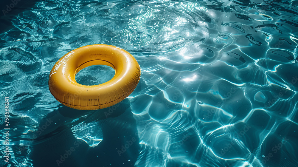 yellow swimming ring floating in the water. yellow swimming ring floating in the water.