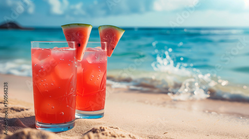 fresh watermelon cocktail on a tropical beach