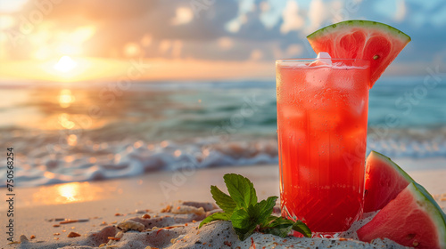 fresh watermelon cocktail on a tropical beach