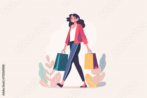 Modern character of woman, shopping, flat style, vector graphics photo