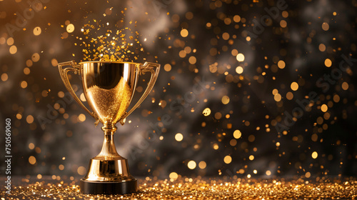 Image of gold trophy with sparkly overlay over dark
