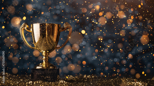 Image of gold trophy with sparkly overlay over dark