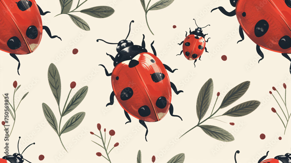 Ladybug seamless pattern seasonal spring time design