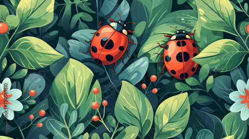Ladybug seamless pattern seasonal spring time design © Cybonad