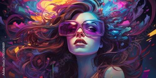 Electric hues of neon purple and turquoise collide in a vibrant explosion of color, infusing the illustration with a sense of dynamism and vitality that captivates the viewer's gaze. photo