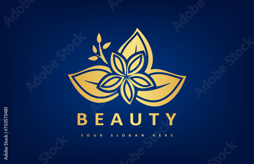 Spa salon logo vector. Flower and leaves design.