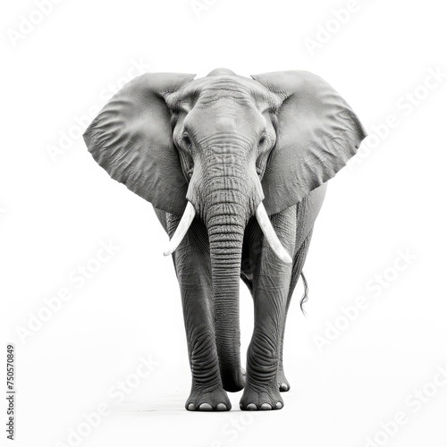 African Elephant Isolated  Big Africa Animal  Gray Elephant on White Background