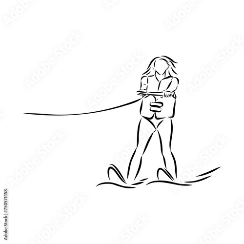water ski girl, vector sketch illustration