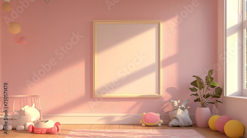 Mock up frame in children room interior background