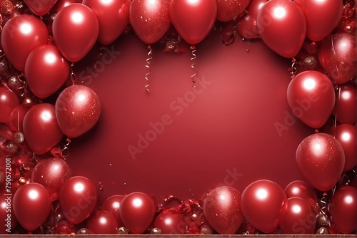 red background with balloons  luxurious . copy space. for postcards  advertisements. place of the text