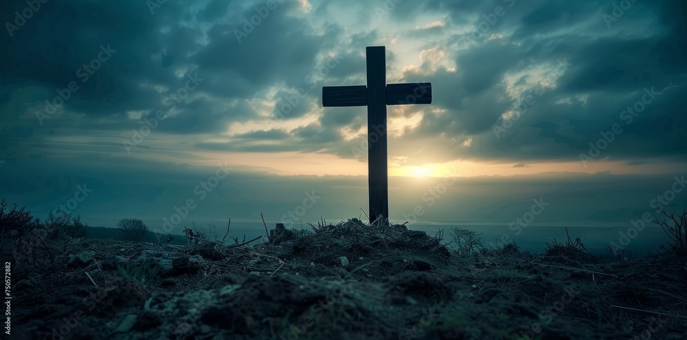 Solitary Cross at Sunset on a Hill
Solitary Cross at Sunset on a Hill