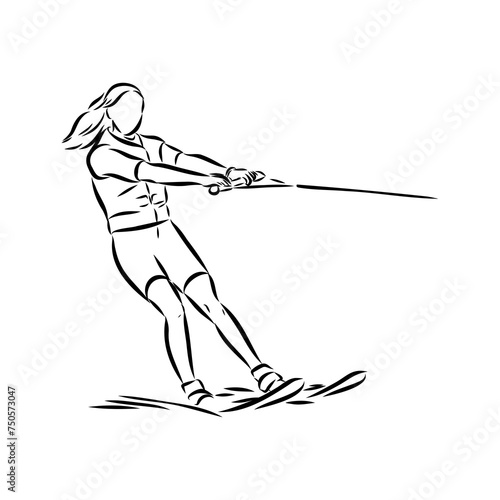 water ski girl, vector sketch illustration