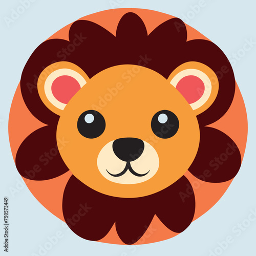 a flat vector logo of a lion head  minimal  no realistic photo details  vector illustration kawaii