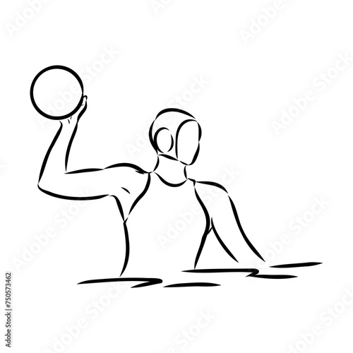stylized sketch of water polo illustration of a water polo player throwing ball set