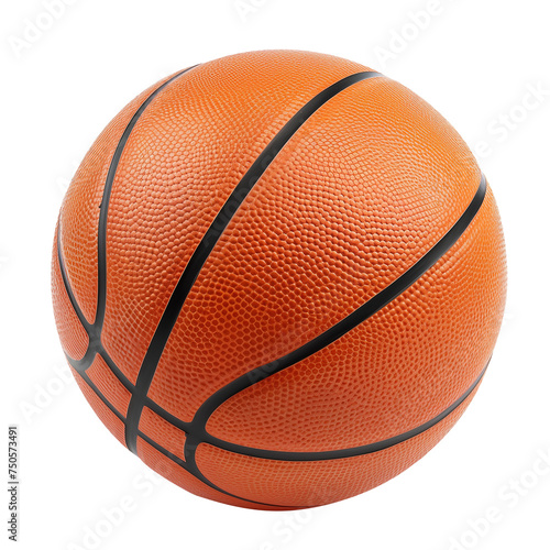 Basketball isolated on a transparent background as a sports and fitness symbol of a team leisure activity playing with a leather ball dribbling and passing in competition tournaments.PNG © Hasanka