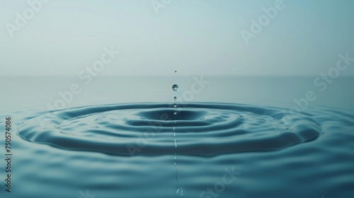 A perfect water droplet splashed ripples. Pure blue, minimalist picture