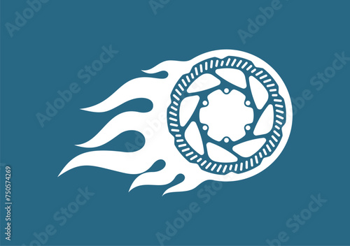 Vector disc brake burning disc. Isolated on blue background