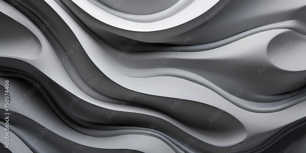 Subtle grayscale waves in 3D, their glossy surface catching hints of light, creating a sophisticated ambiance. Subtle grayscale waves in 3D, their glossy surface catching hints of light, creating a sophisticated ambiance.