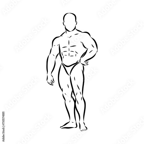 Posing bodybuilder, isolated vector silhouette, ink drawing