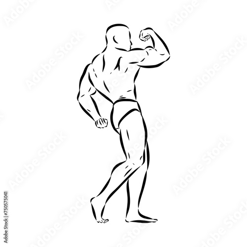 Posing bodybuilder, isolated vector silhouette, ink drawing