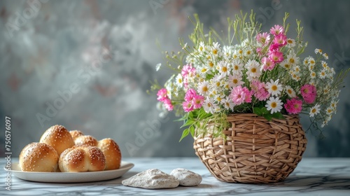 Wallpaper Mural Easter background. Beautiful composition of colorful eggs and spring flowers on a delicate background. Spring holidays concept with copy space. Torontodigital.ca