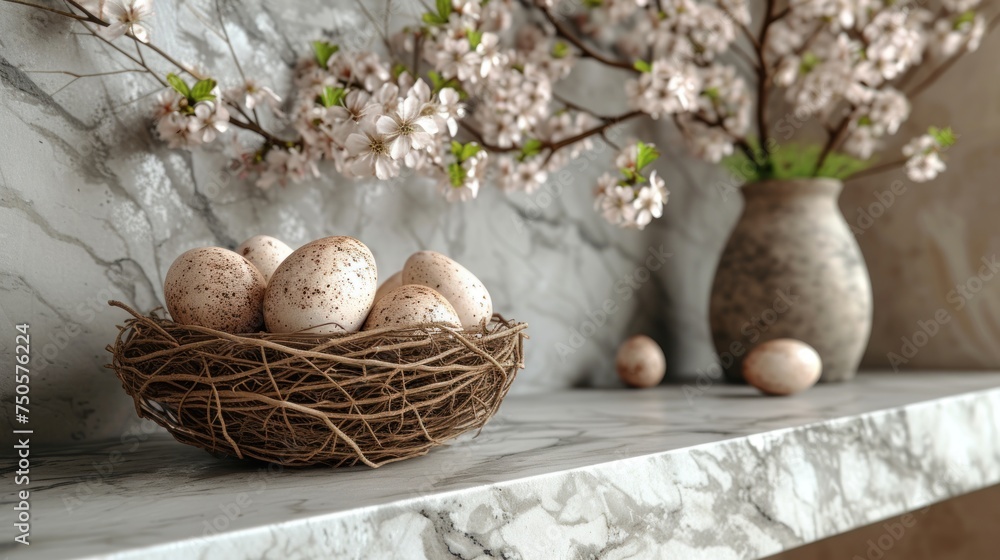 Easter background. Beautiful composition of colorful eggs and spring flowers on a delicate background. Spring holidays concept with copy space. Easter background. Beautiful composition of colorful eggs and spring flowers on a delicate background. Spring holidays concept with copy space.