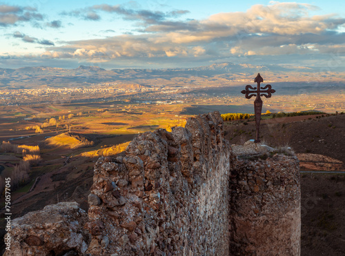 Santiago cross on top of Clavijo Castle in La Rioja photo