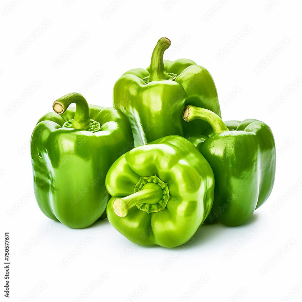 Green bell pepper on isolated white background - ai generative Green bell pepper on isolated white background - ai generative