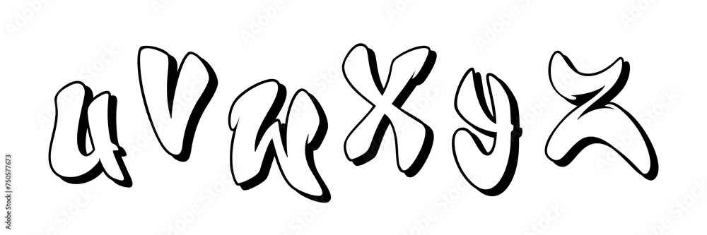 Handwritten graffiti font alphabet in black over white. Vector illustration. Part 4 Handwritten graffiti font alphabet in black over white. Vector illustration. Part 4