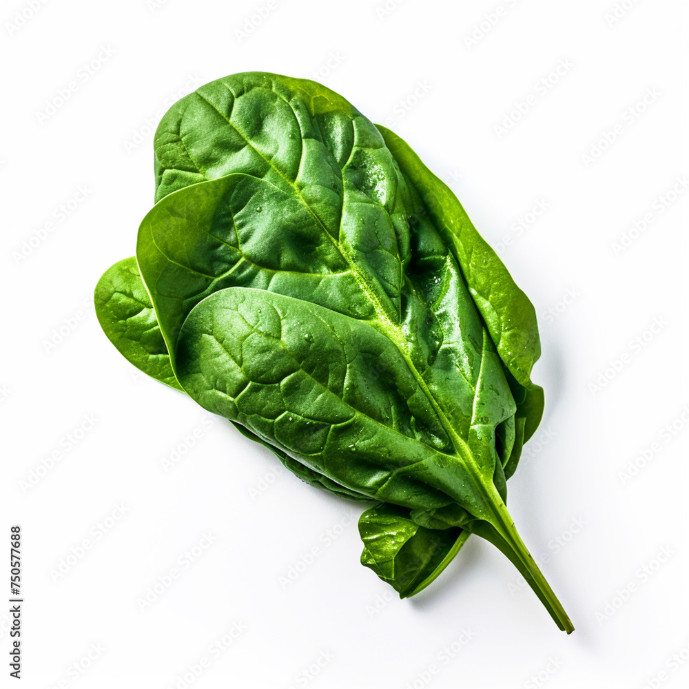 Fresh spinach leaves on isolated white background - ai generative Fresh spinach leaves on isolated white background - ai generative