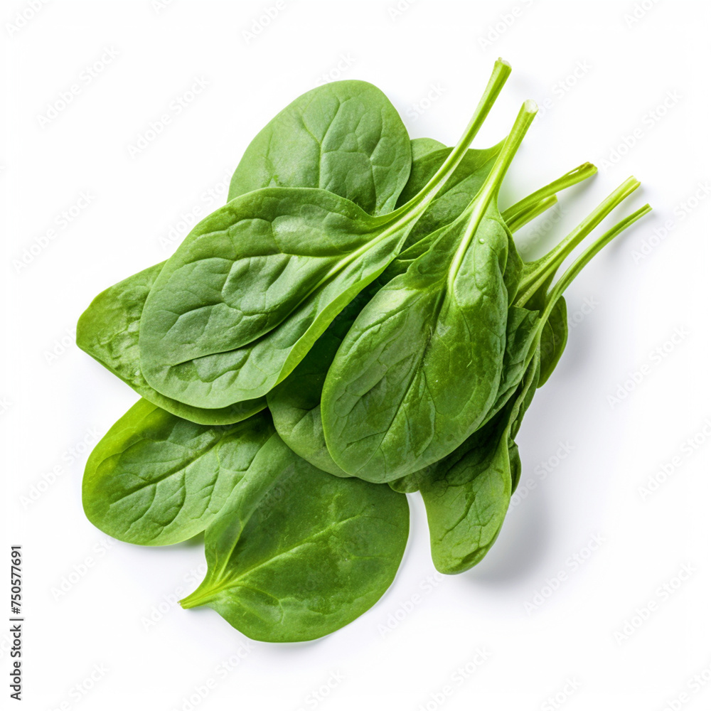 Fresh spinach leaves on isolated white background - ai generative Fresh spinach leaves on isolated white background - ai generative