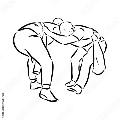 Martial arts coach, sambo, judo and wrestling. belt wrestling vector sketch