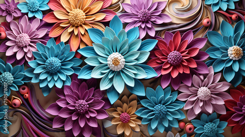 3d multicolored flowers threedimensional painting photo