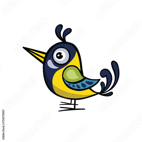 Little tit bird cartoon, vector illustration hand drawn