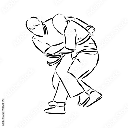 Martial arts coach, sambo, judo and wrestling. belt wrestling vector sketch
