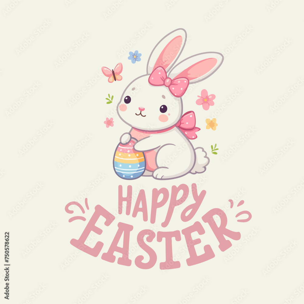 Watercolor cute Easter rabbit bunny and lettering Happy easter. Watercolor cute Easter rabbit bunny and lettering Happy easter.