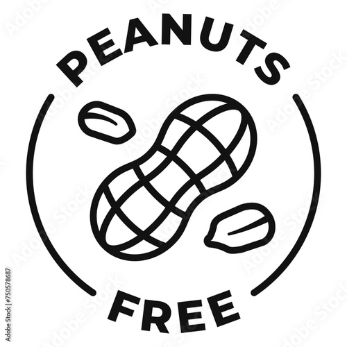Peanuts free icon. Nuts free label. No allergen vector illustration for product packaging logo, sign, symbol or emblem isolated.