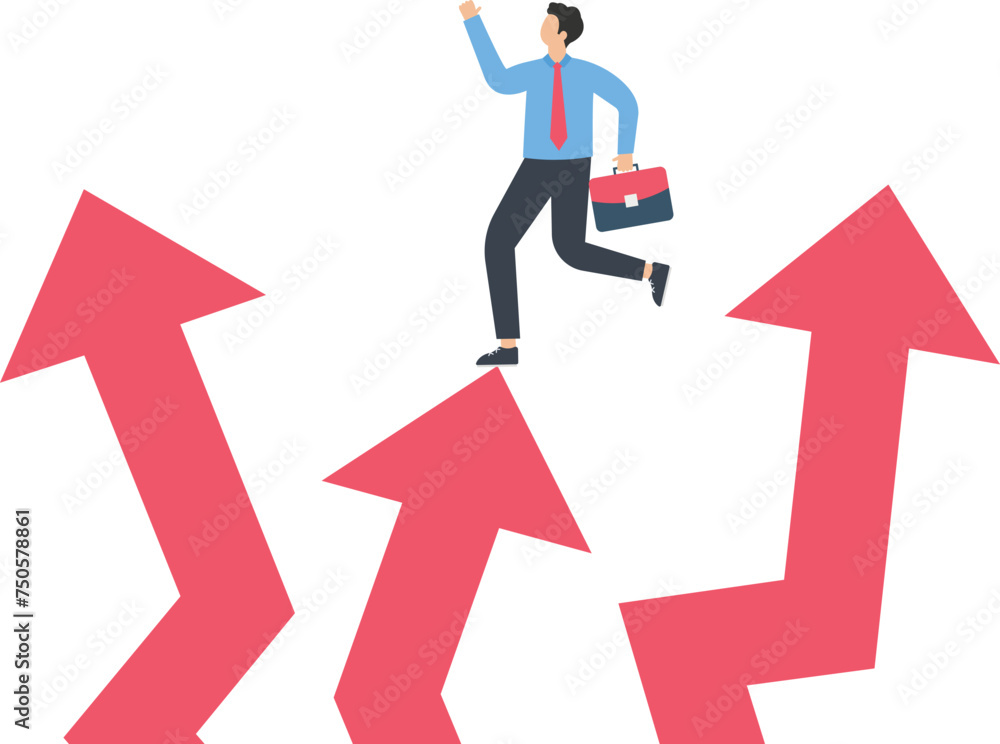 Businessman walking forward on rising arrow, Business growth and success concept,
Businessman walking forward on rising arrow, Business growth and success concept,