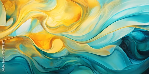 Radiant streaks of golden yellow intermingle with cool shades of turquoise, creating a striking contrast that imbues the illustration with a sense of energy and movement.