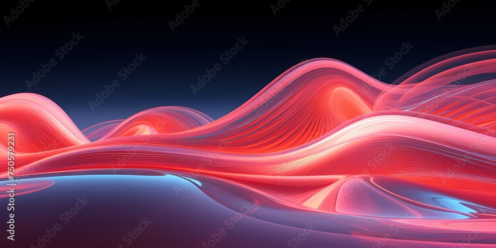 Neon pink and orange 3D waves with a glossy sheen, their reflective surface adding a futuristic allure to the scene. - obrazy, fototapety, plakaty 